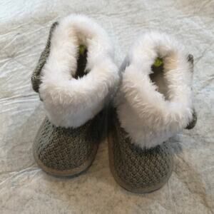 First Steps Gray Sweater Boots with Faux Fur and Bow Accent, 3-6 months